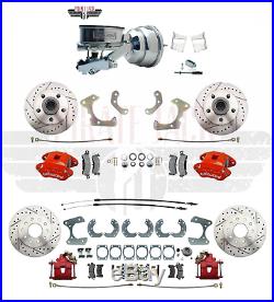 1958-68 Chevy Impala Bel Air Front Rear Red Wilwood Disc Brake Kit Chrome Master