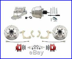 1959-1964 Impala Front/ Rear Chrome Power Disc Brake Conversion Kit Red Calipers