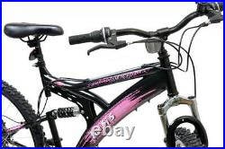 Basis 1 Mountain Bike Full Dual Suspension MTB 26 Wheel Disc Brakes 18 Spd Pink