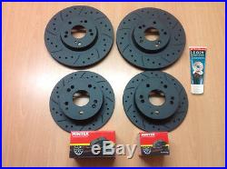 Civic Type R EP3 Front Rear Drilled Grooved MTEC Brake Discs & Mintex Pads &Lube
