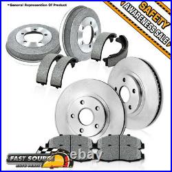 Front Brake Rotors + Ceramic Pads & Rear Drums Shoes For Jeep Cherokee Wrangler