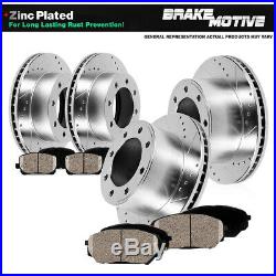 Front & Rear 4 Drill Slot Brake Rotors And 8 Ceramic Pads For Chevy GMC 2WD 4WD
