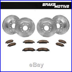 Front+Rear Rotors Ceramic Brake Pads For Escalade Chevy Avalanche Tahoe Yukon