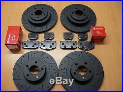 Honda S2000 2.0 05/99- Front Rear Dimpled Grooved Black Brake Discs Brembo Pads