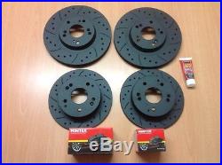 Mazda RX8 323mm Front Rear Drilled Grooved Black EditioBrake Discs & Mintex Pads