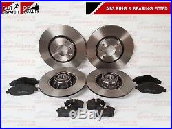 Peugeot 308 Front & Rear Brake Discs & Pads + Fitted Wheel Bearings & Abs Rings