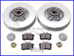Peugeot 308 Rear 2 Brake Discs And Pads Set + Fitted Wheel Bearings & Abs Rings