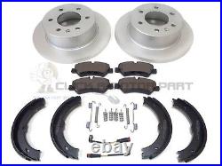 Vw Crafter Rear 2 Solid Brake Discs And Pads & Handbrake Shoes + Fitting Kit