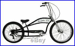 Wide Big Fat Tires Stretch Cruiser Bicycle 7 Speed 29x3 Front Rear Disc Brake